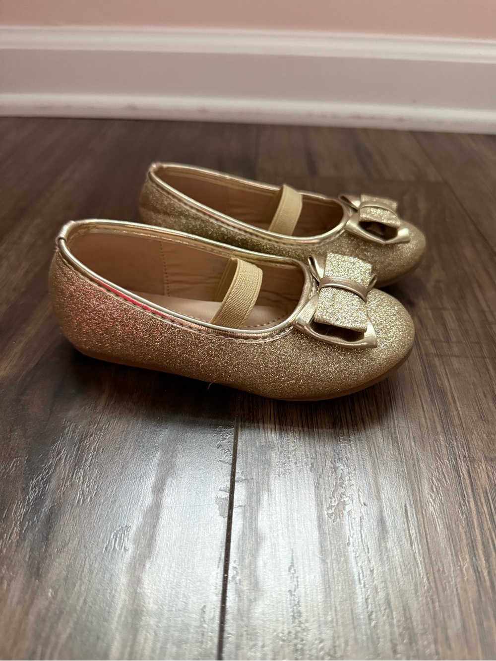 Girls' Gold Glitter Bow Dress Flats with Elastic Strap